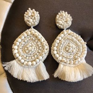 White Beaded Statement Earrings